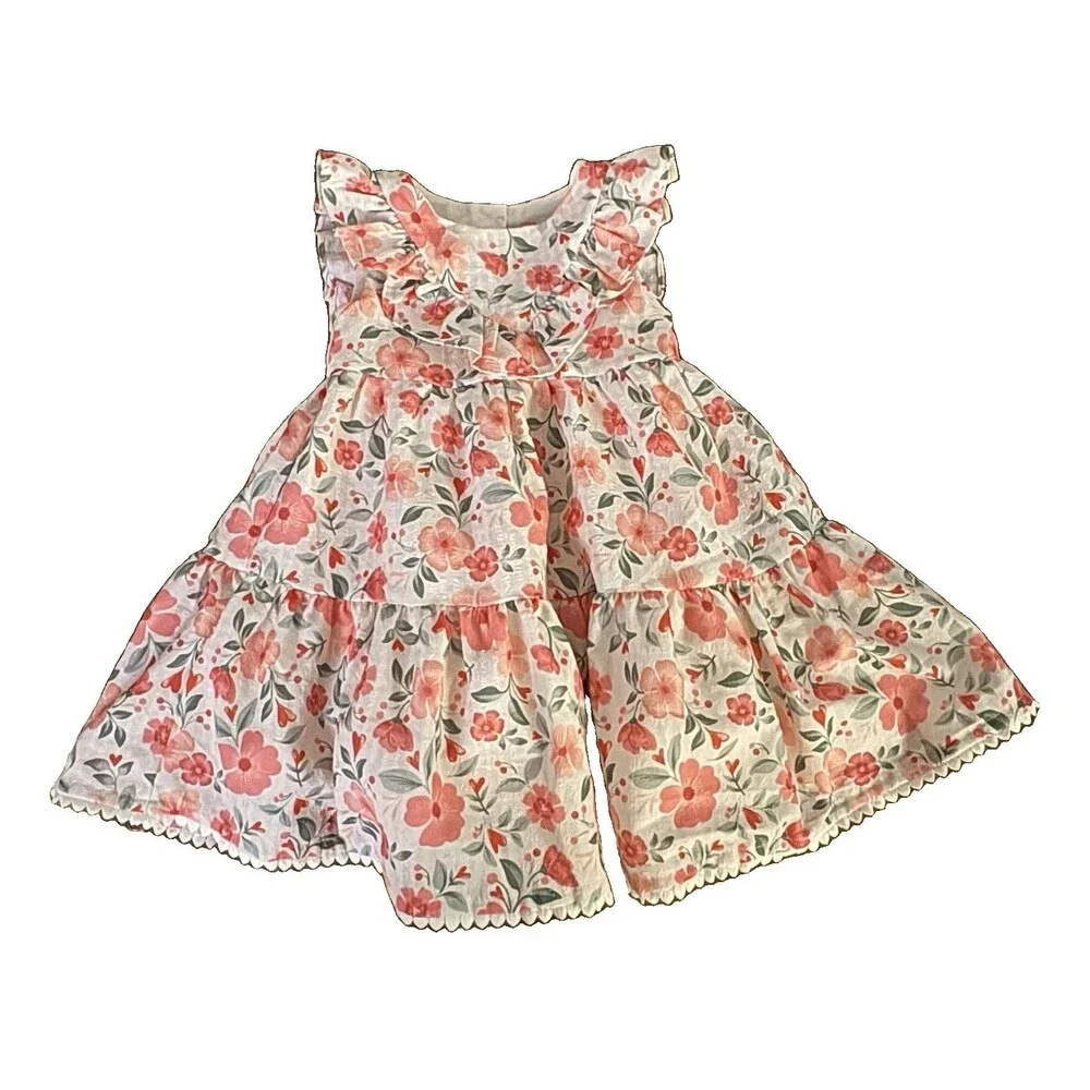 Isaac Mizrahi New York Girls 2T White Floral Cotton Fit & Flare Dress Bow